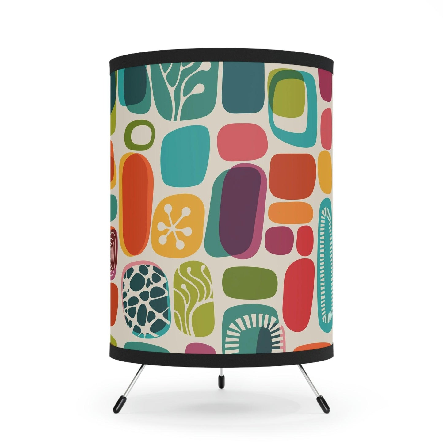 Retro 50s 60s Mid Century Mod Vibrant Abstract Tabletop Tripod Lamp | lovevisionkarma.com