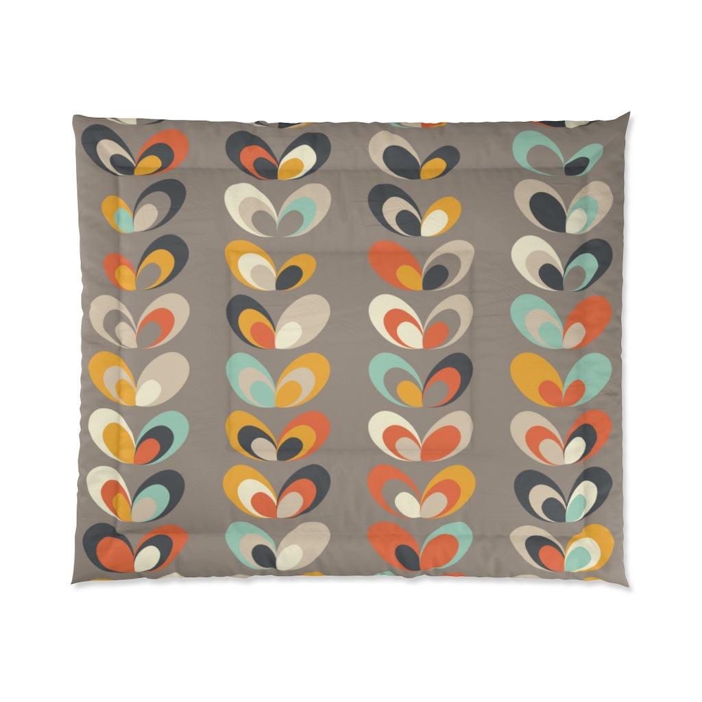 Retro Mid Century Danish Leaves Gray Comforter | lovevisionkarma.com