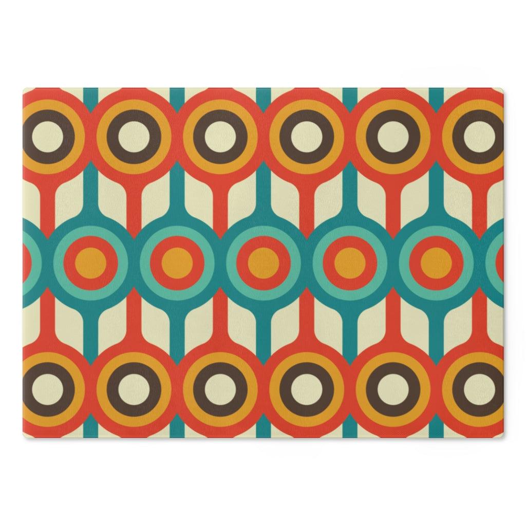 Mid Century Mod Retro Circles Multicolor Glass Cutting Board | lovevisionkarma.com