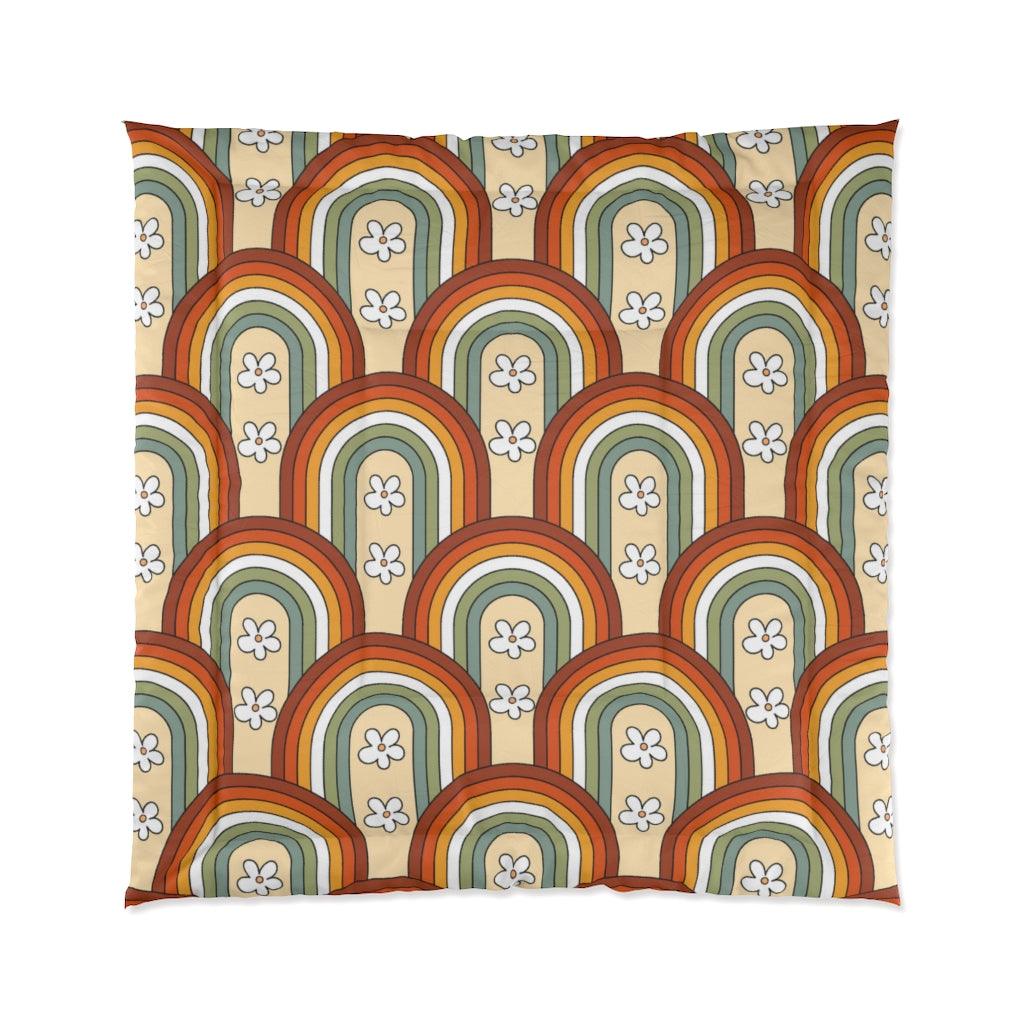 Boho Rainbows and Flowers Retro Multicolor Comforter | lovevisionkarma.com