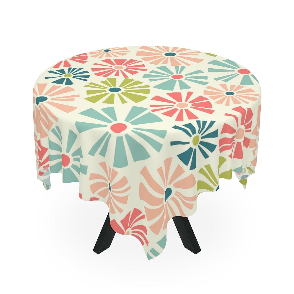 Mid Century Mod Retro Flowers Multicolor Tablecloth | lovevisionkarma.com