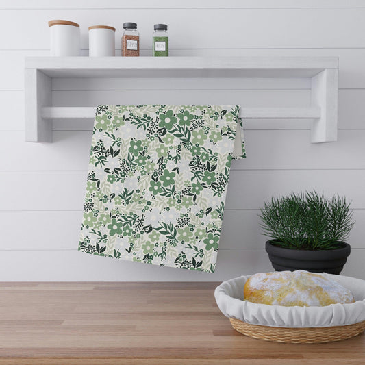 Minimalist Retro Floral Green Mid Century Kitchen Tea Towel | lovevisionkarma.com