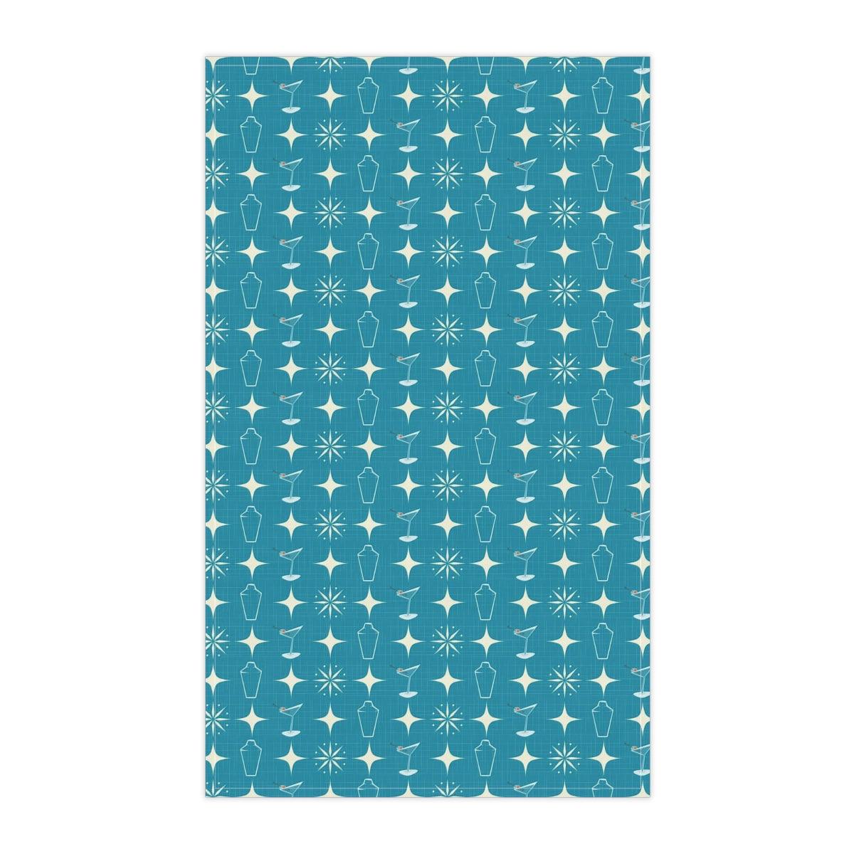 Retro Atomic Burst, Martini & Shaker MCM Blue Tea Towel | lovevisionkarma.com