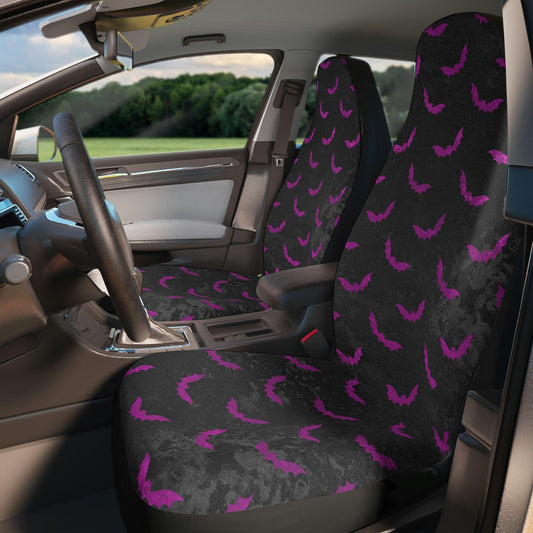 Bats Distressed Style Purple & Black Glam Goth Car Seat Covers | lovevisionkarma.com