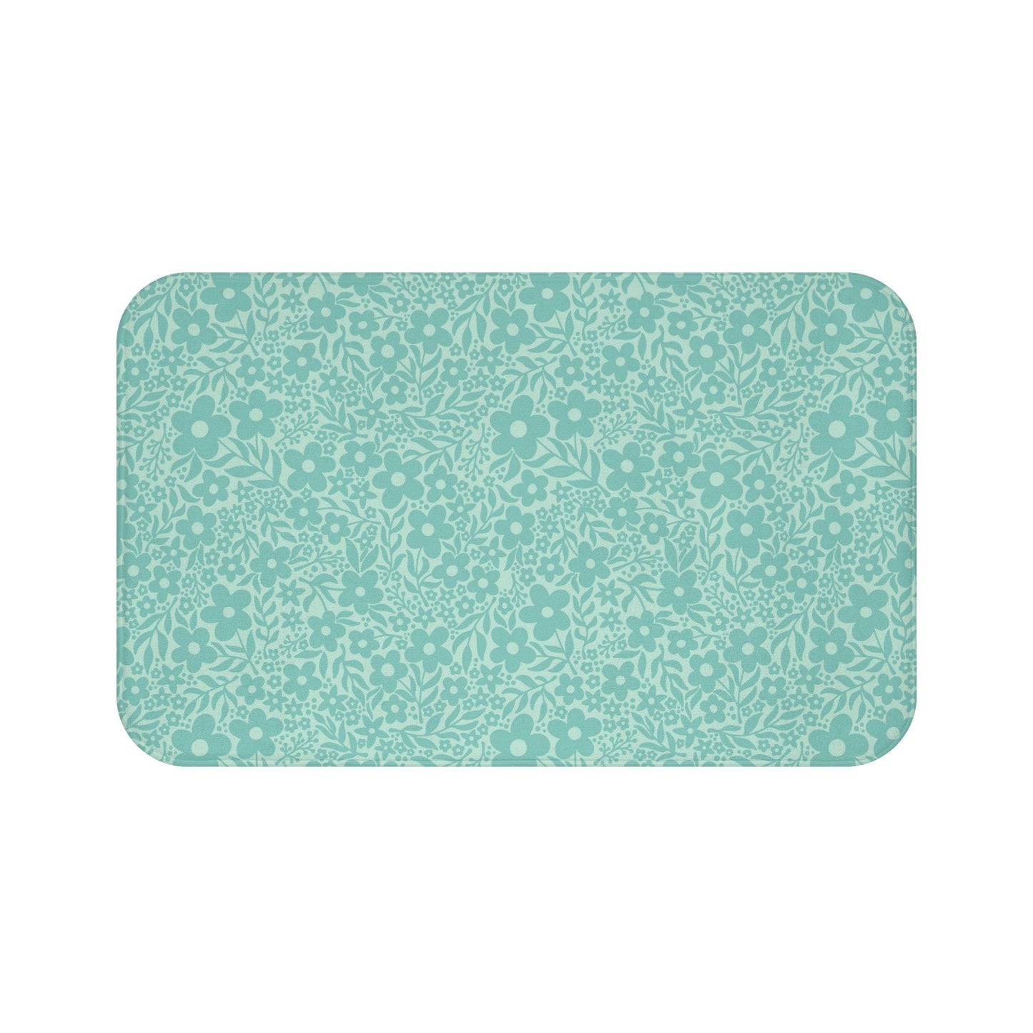 Minimalist Retro Floral Mid Century Teal Bath Mat | lovevisionkarma.com