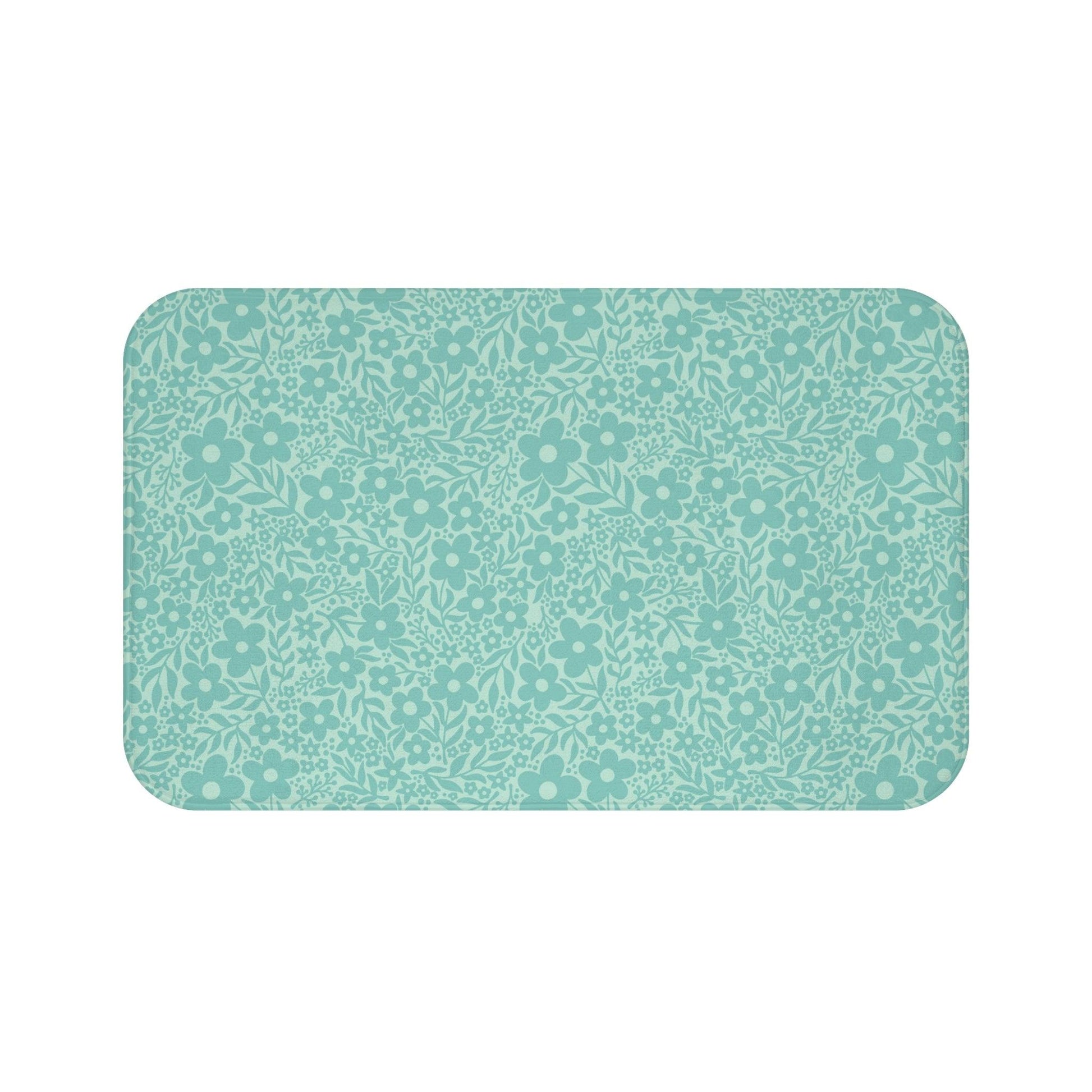 Minimalist Retro Floral Mid Century Teal Bath Mat | lovevisionkarma.com
