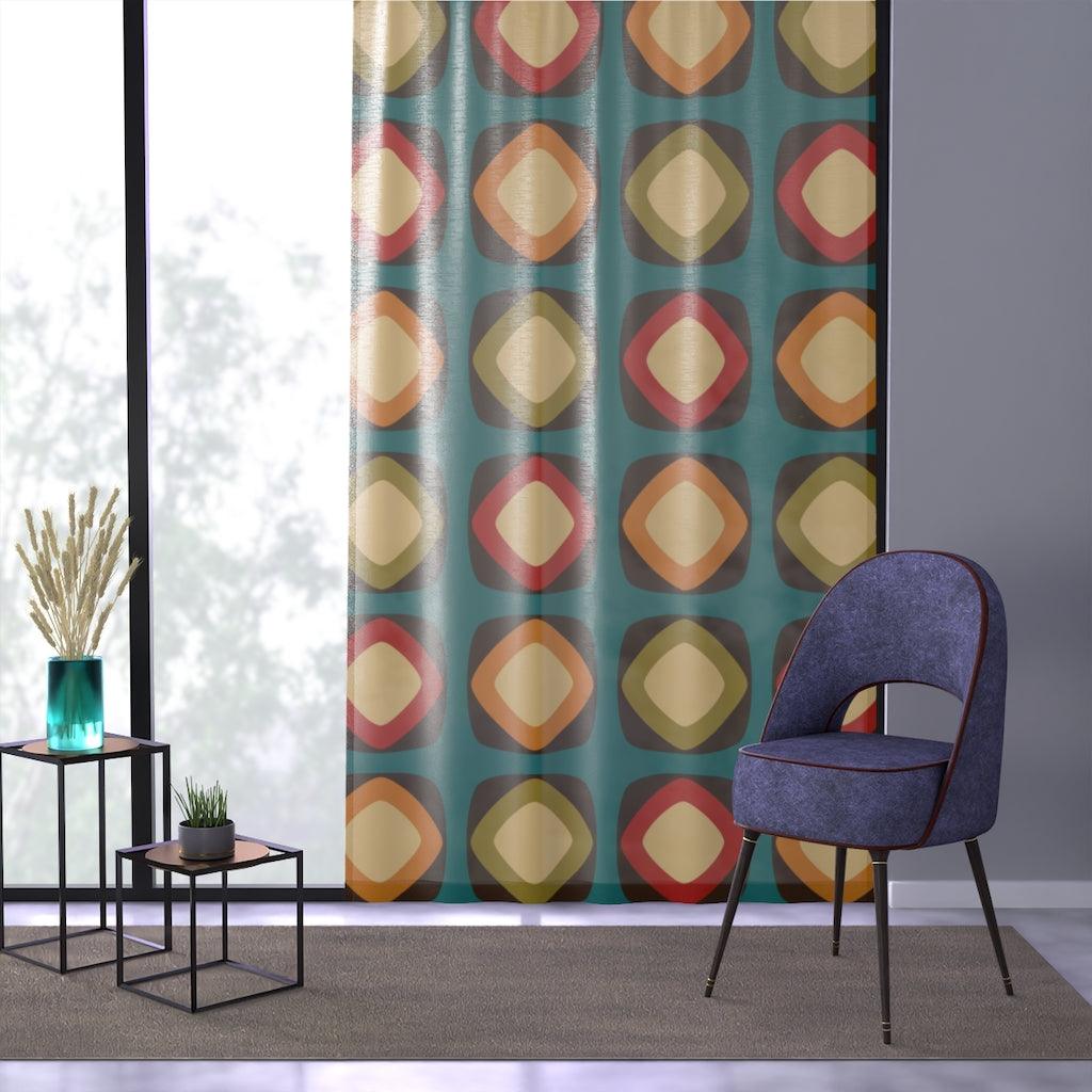 Retro Mod Squares Multicolor Mid Century Sheer Window Curtain | lovevisionkarma.com