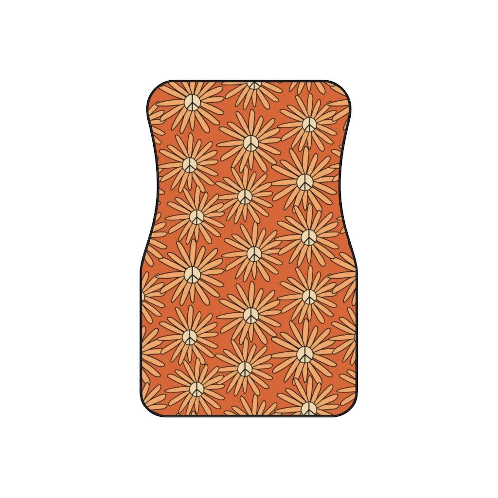 Groovy Boho Peace Sign Daisy Orange & Yellow Car Mats (Set of 4) | lovevisionkarma.com