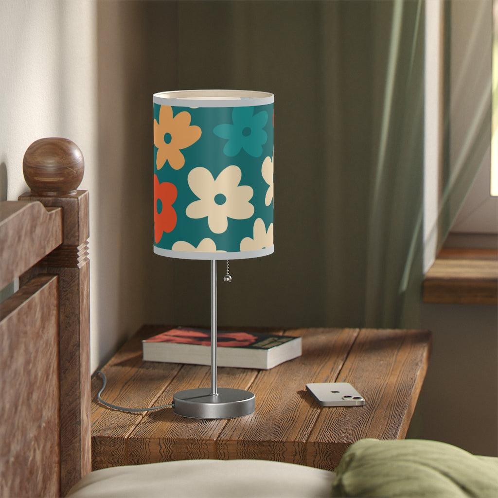 Boho Retro Flowers Teal MCM Tabletop Accent Lamp | lovevisionkarma.com