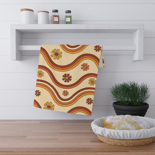 Boho Flowers & Retro Wavy Rainbows Kitchen Towel | lovevisionkarma.com