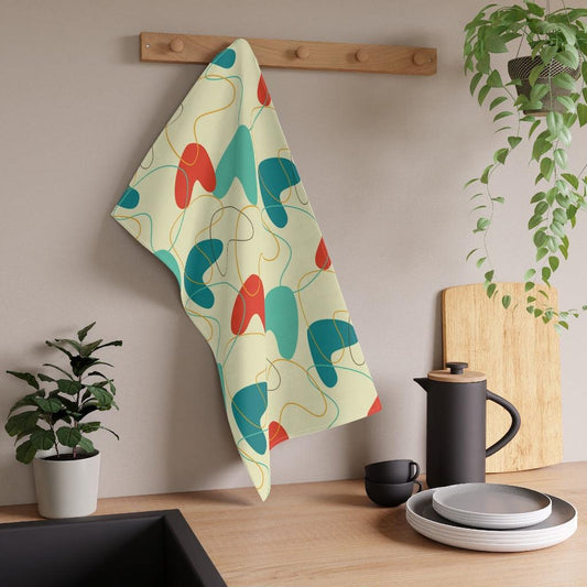 Retro Boomerangs Mid Century Modern Cream, Teal & Orange Kitchen Towel | lovevisionkarma.com