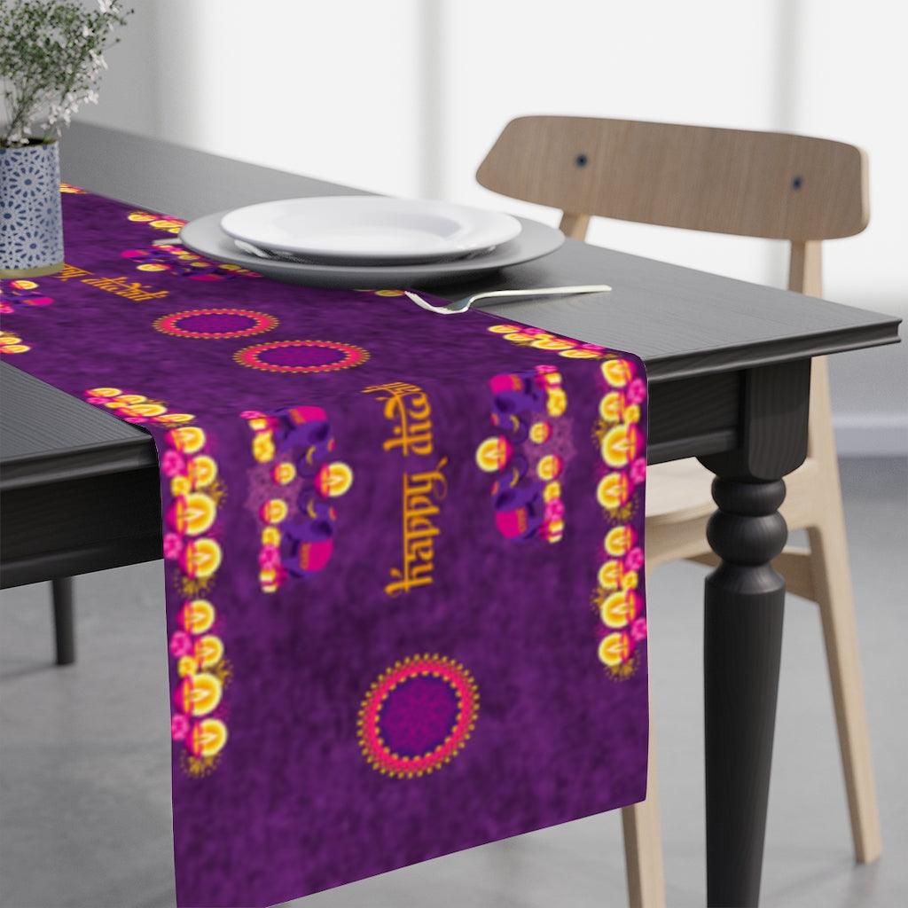Happy Diwali, Festive Diwali Home Decor, Purple Table Runner | lovevisionkarma.com