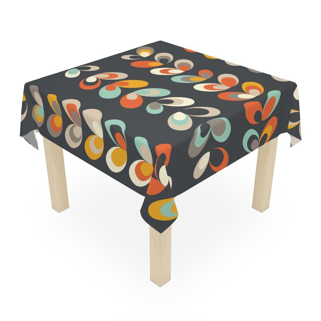 Retro MCM Scandinavian Danish Floral Leaves Dark Gray Tablecloth | lovevisionkarma.com