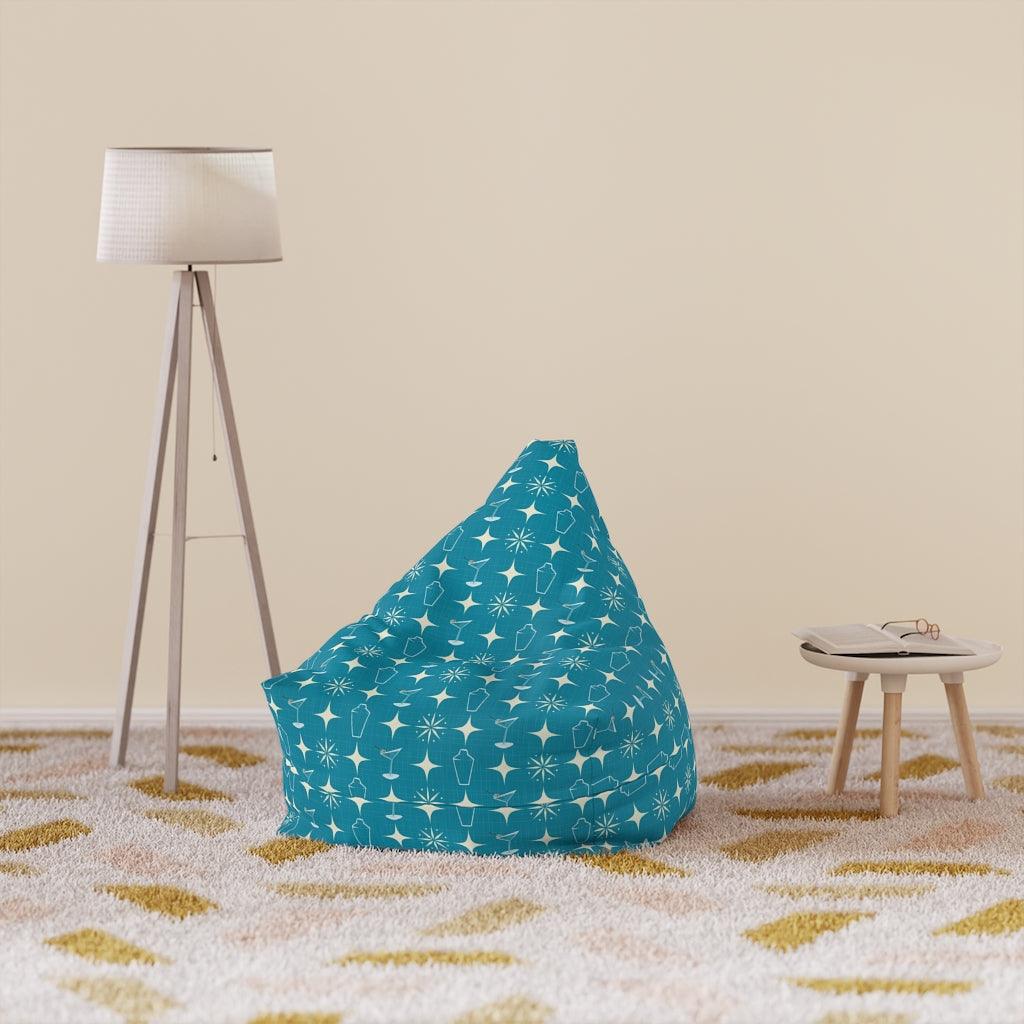 Retro Atomic Burst, Martinis & Shakers MCM Blue Bean Bag Chair COVER | lovevisionkarma.com