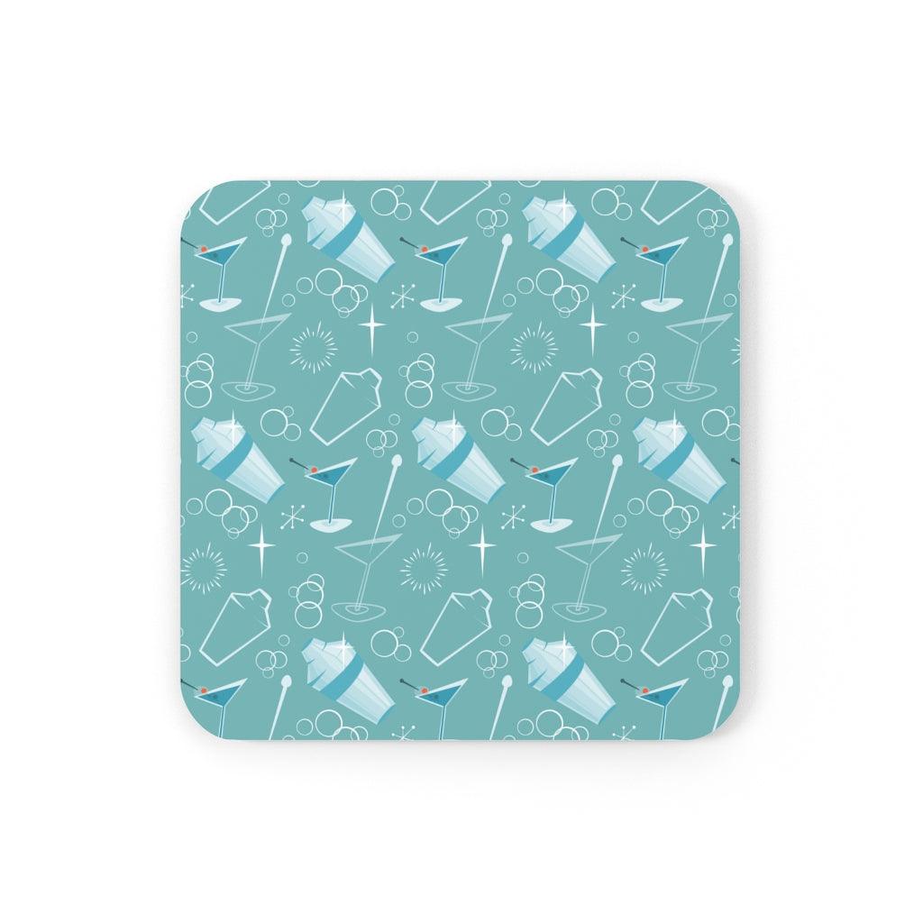 Retro Martini & Mixers Blue Mid Century Modern Coaster Set | lovevisionkarma.com
