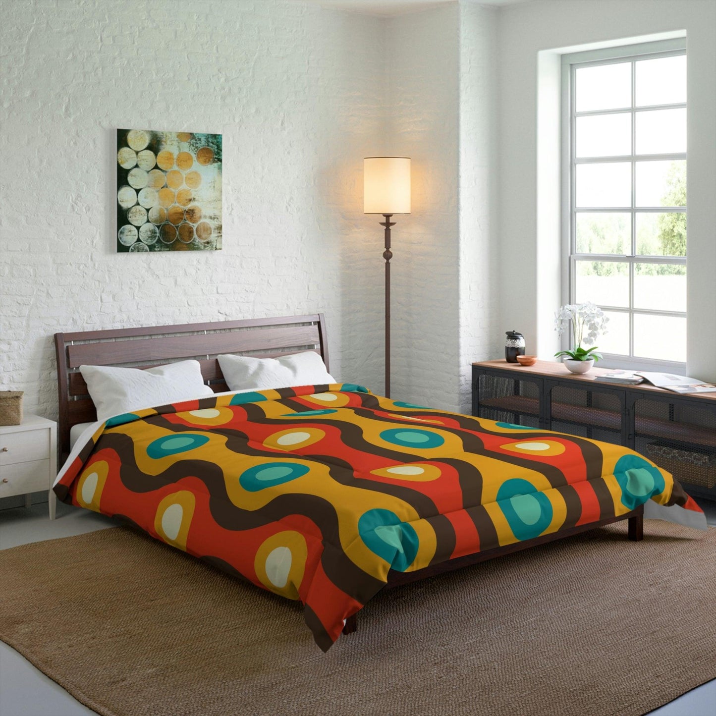 Retro 60s 70s Waves Mid Century Mod Brown & Orange Comforter | lovevisionkarma.com