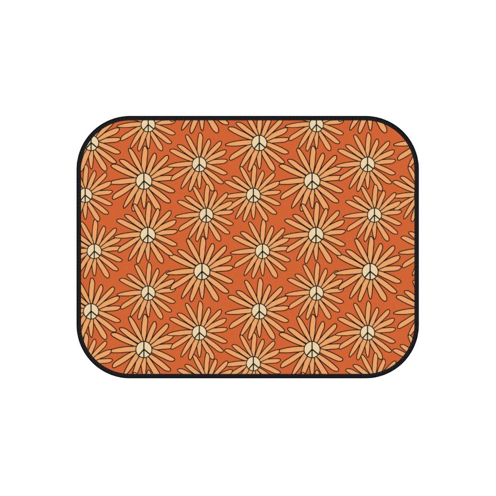 Groovy Boho Peace Sign Daisy Orange & Yellow Car Mats (Set of 4) | lovevisionkarma.com