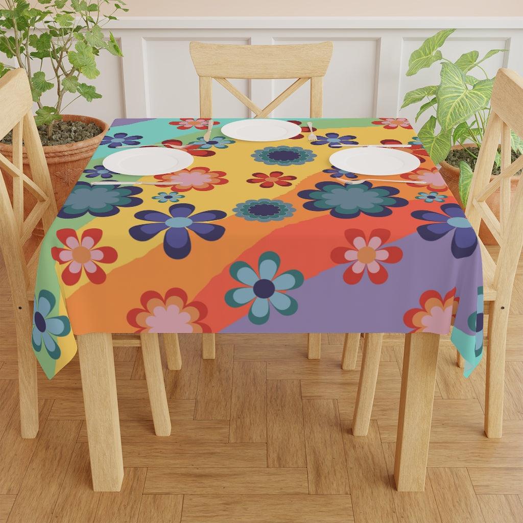 Groovy 60s 70s Hippie Flowers Vibrant MCM Tablecloth | lovevisionkarma.com