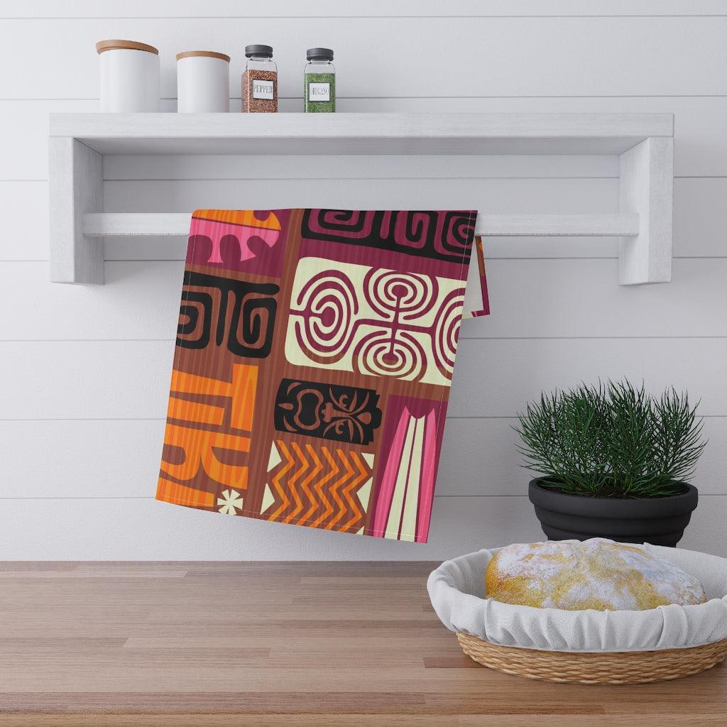 Retro Tiki Mid Century Mod Orange & Brown Kitchen Towel | lovevisionkarma.com