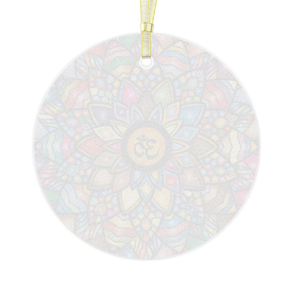 Om, Lotus Mandala Glass Ornament, Diwali Home Decor, Yoga Christmas Ornament | lovevisionkarma.com
