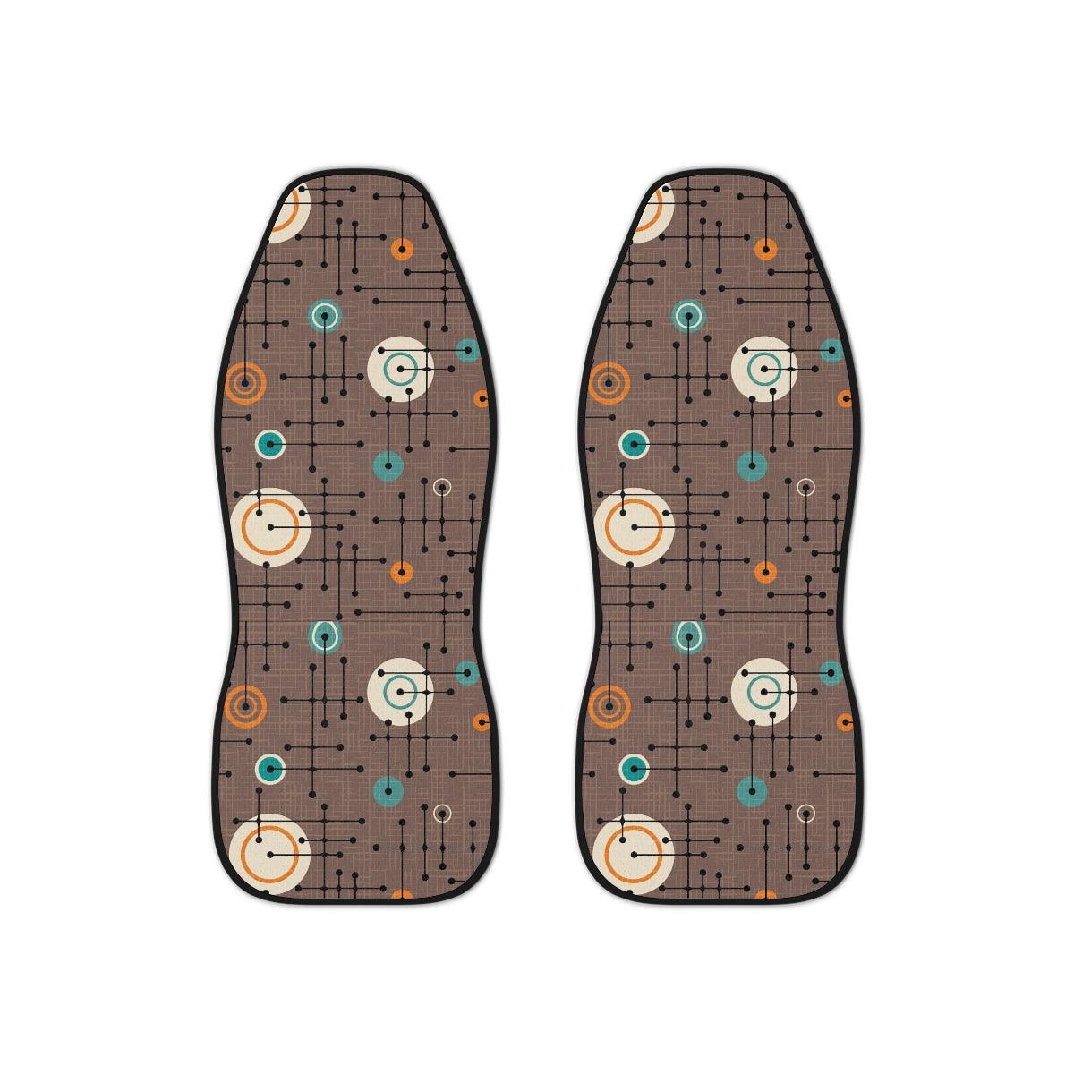 Mid Century Modern Lines & Circles Brown Retro Style Car Seat Covers | lovevisionkarma.com
