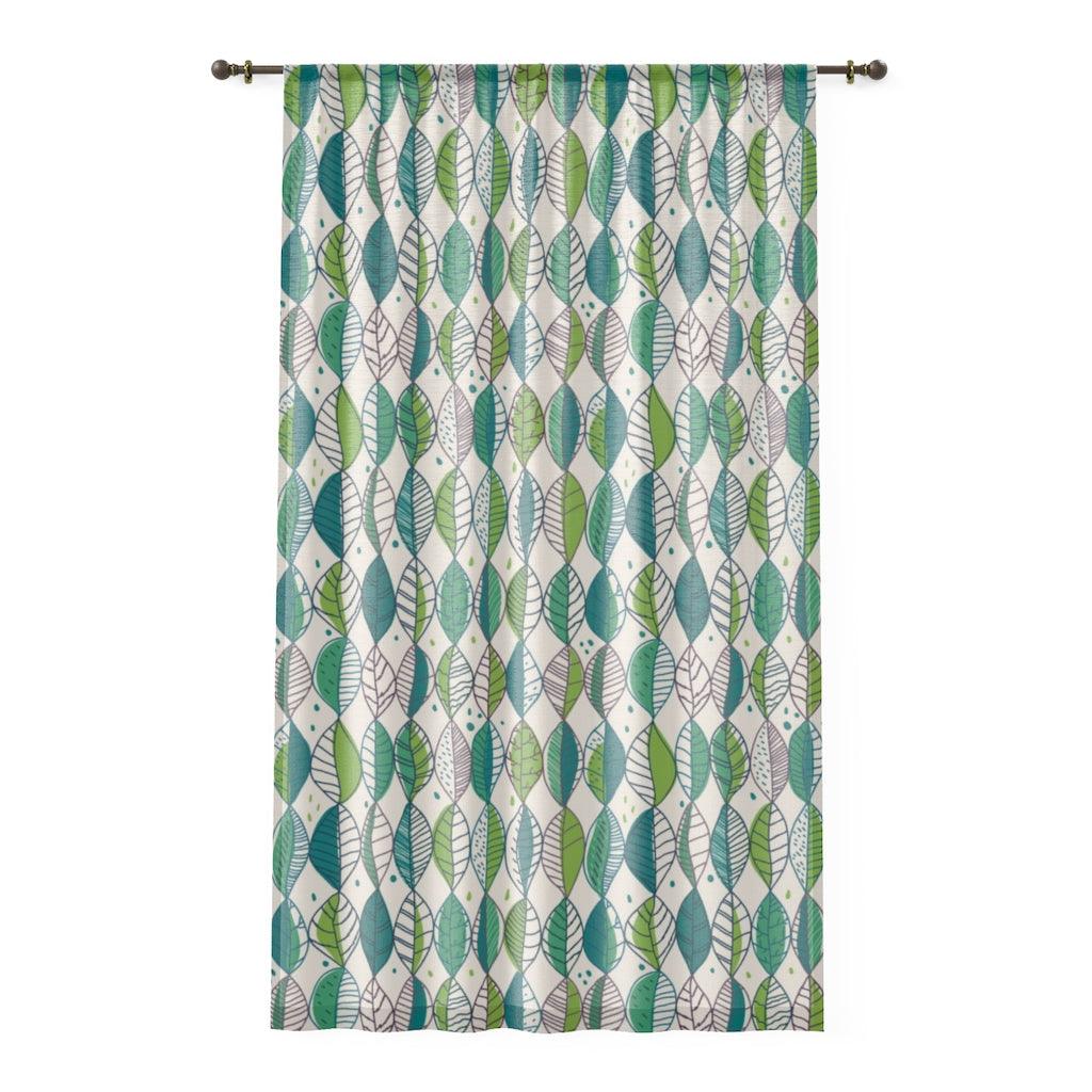 Retro Leaves in Shades of Green Sheer Window Curtain | lovevisionkarma.com