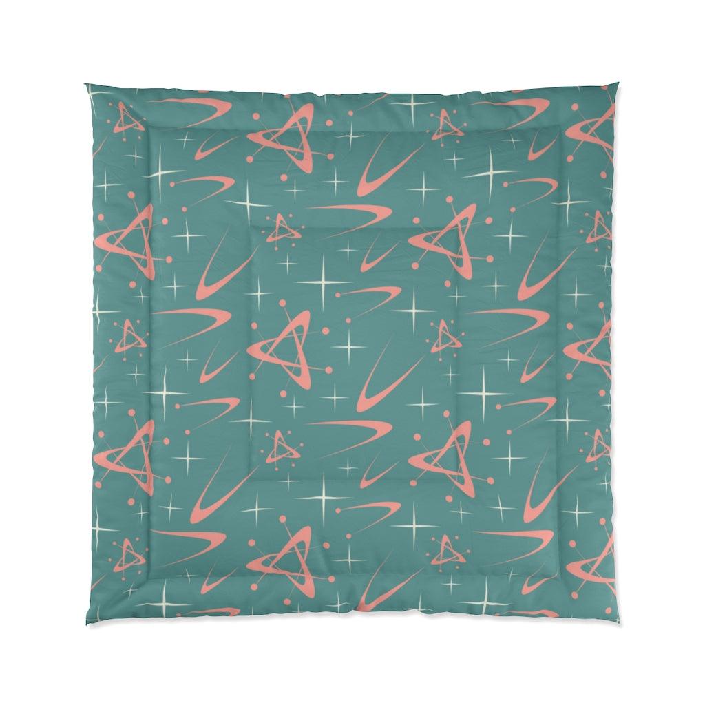 Atomic Age Boomerang and Starbursts Teal & Pink MCM Comforter | lovevisionkarma.com