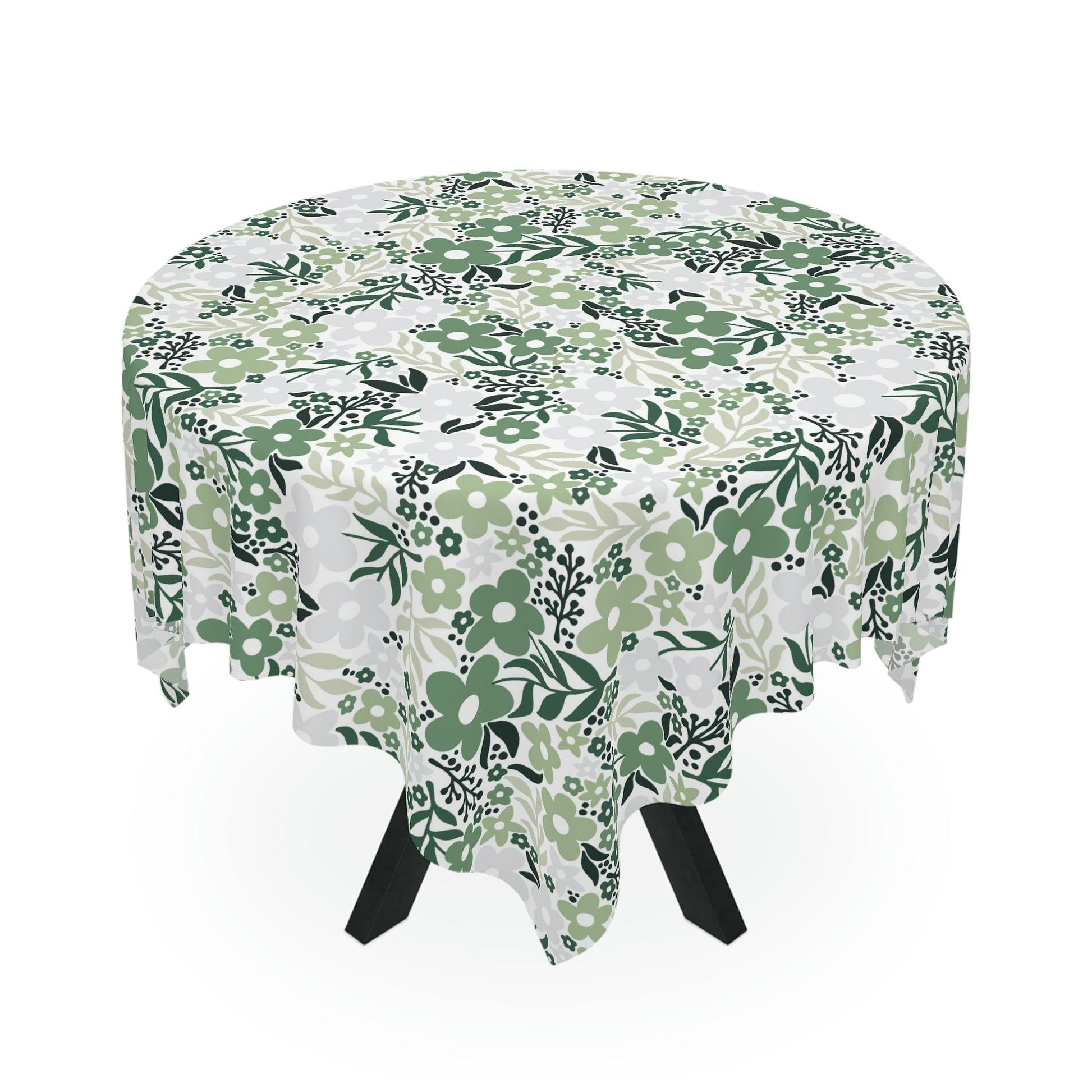 Retro Flowers Minimalist Mid Century Shades of Green Tablecloth | lovevisionkarma.com