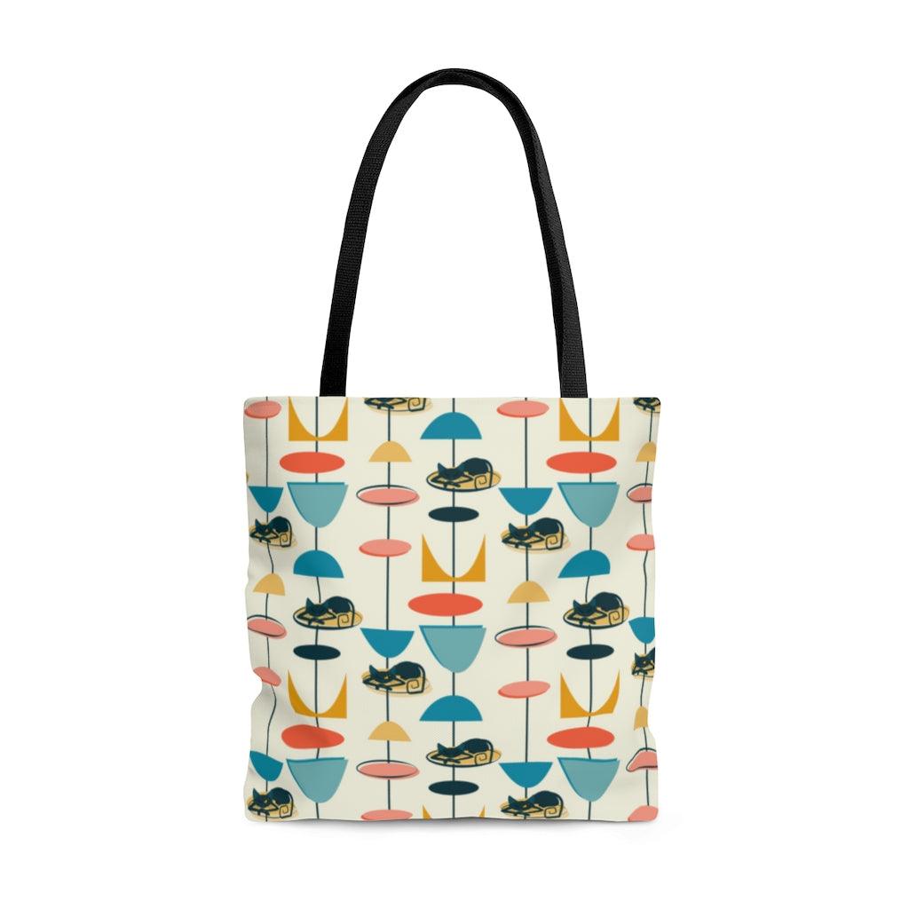 Mid Century Retro Atomic Cat Tote Bag | lovevisionkarma.com