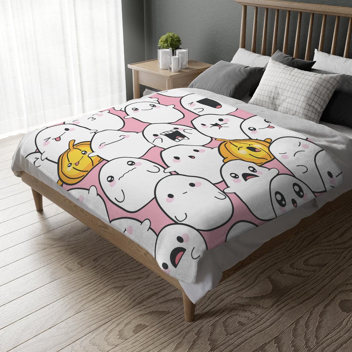 Kawaii Ghosts & Pumpkins Halloween Minky Blanket (Two-sided print) | lovevisionkarma.com