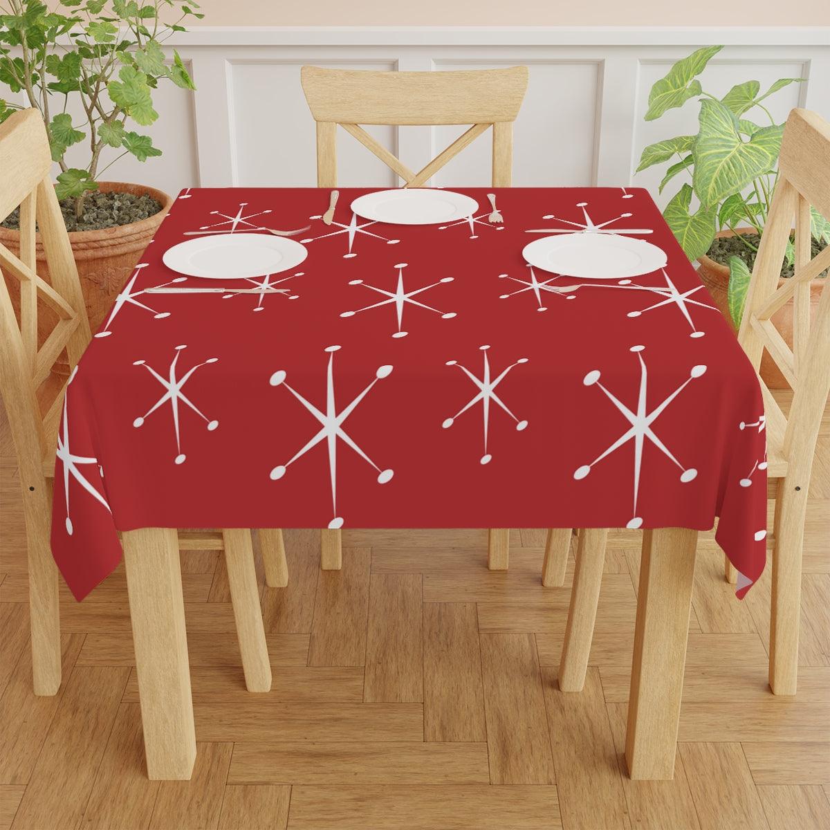Atomic Starburst MCM Retro 50s Red Tablecloth | lovevisionkarma.com