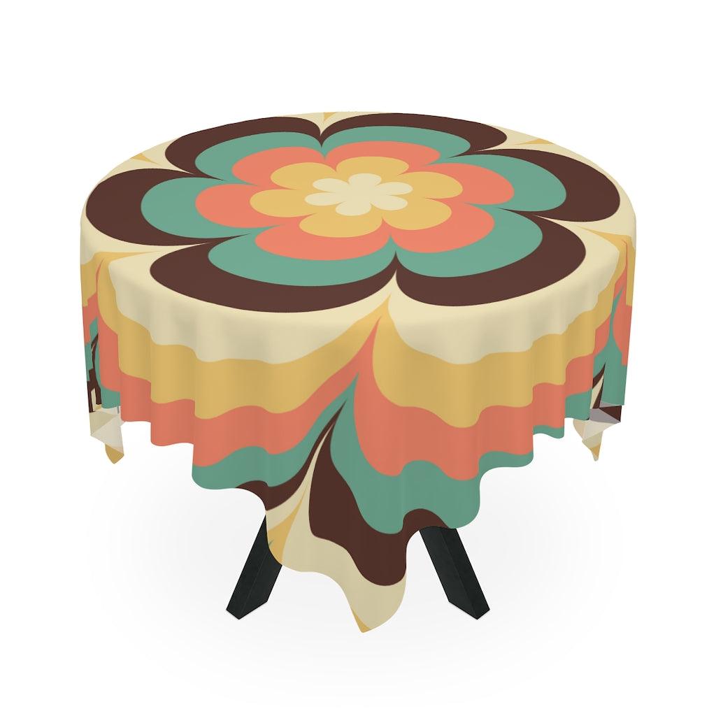 Groovy 1960s 70s Retro Mid Century Flower Burst Multicolor Tablecloth | lovevisionkarma.com