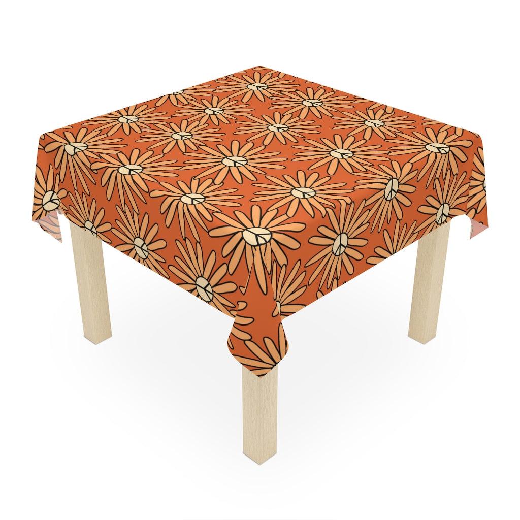 Boho Peace Groovy Flowers Retro Orange Tablecloth | lovevisionkarma.com
