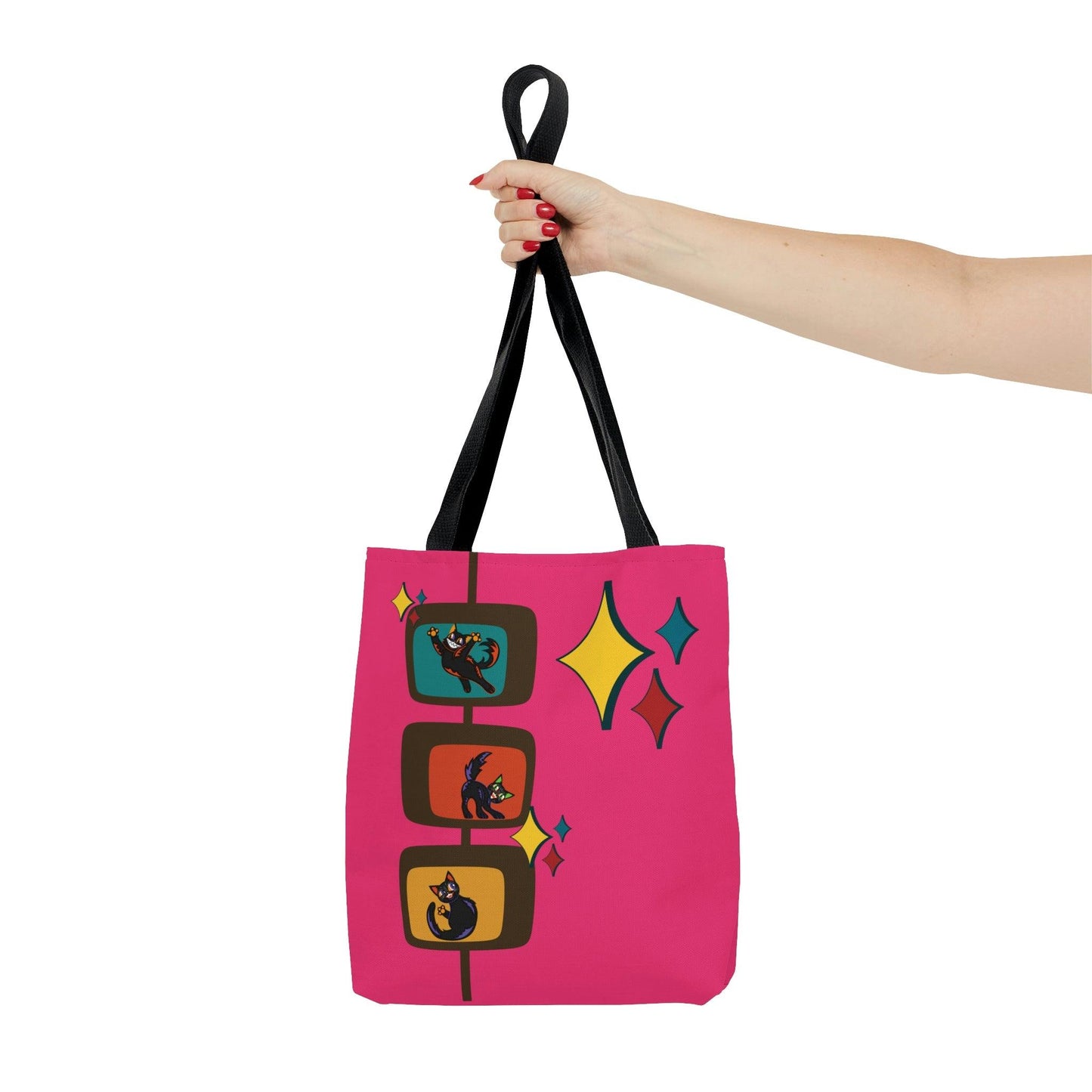 Retro Atomic Kitschy Kitties Mid Century Mod Pink Tote Bag | lovevisionkarma.com