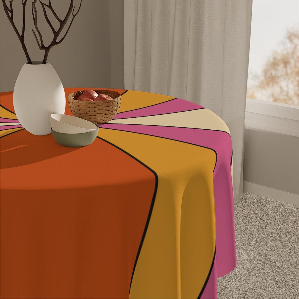 Boho Burst Retro Pink, Orange and Yellow Tablecloth | lovevisionkarma.com