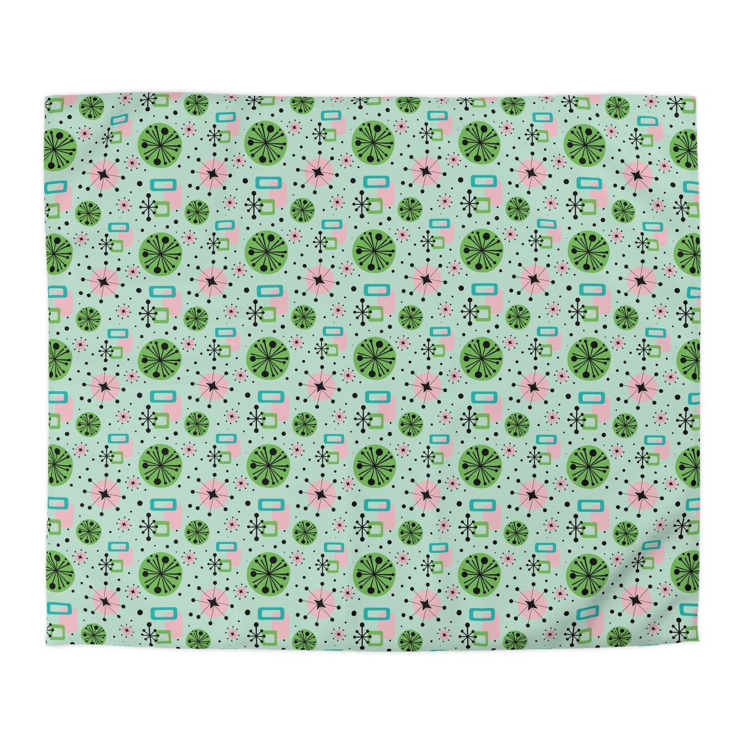 Retro 50s Atomic Burst Mid Century Mod Green, Pink & Blue Duvet Cover | lovevisionkarma.com