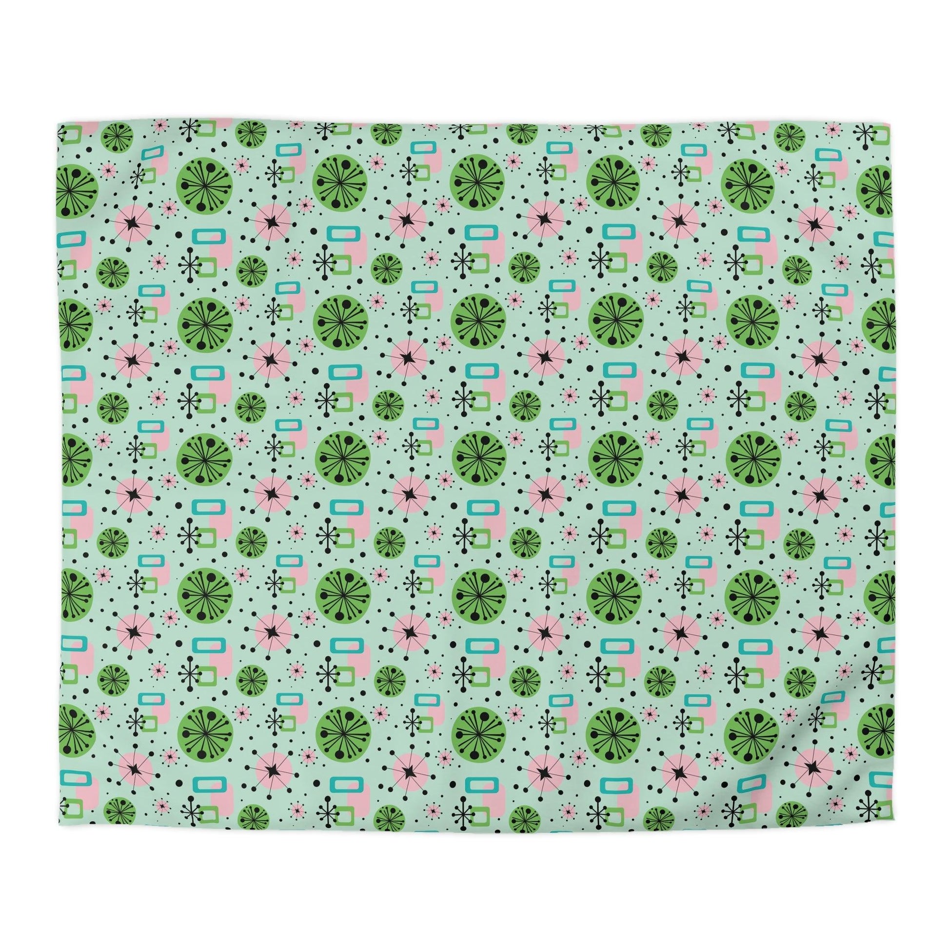 Retro 50s Atomic Burst Mid Century Mod Green, Pink & Blue Duvet Cover | lovevisionkarma.com