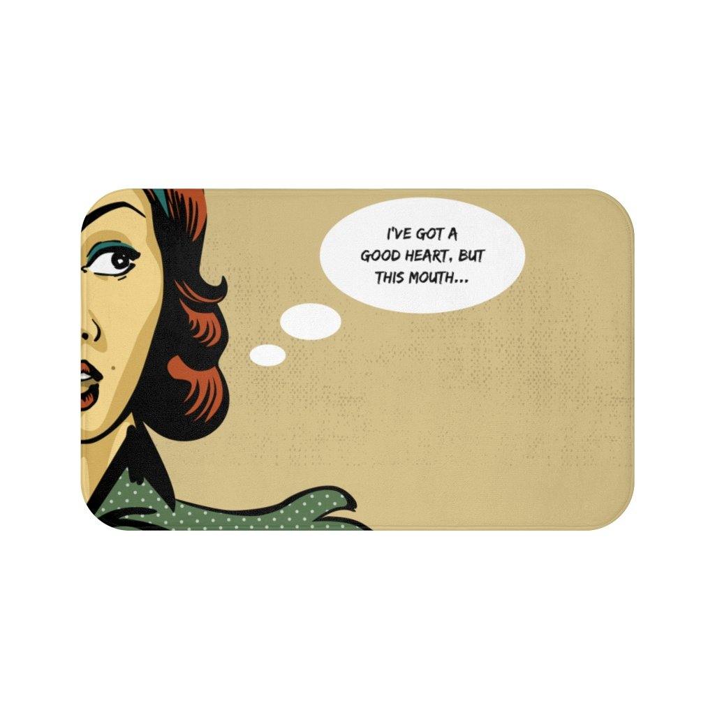 "I've Got a Good Heart, But..." Comic Pop Art Funny Bath Mat | lovevisionkarma.com