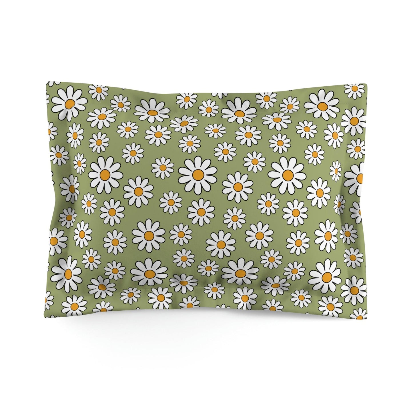 Retro 60s Boho Daisy Sage Green MCM Pillow Sham | lovevisionkarma.com