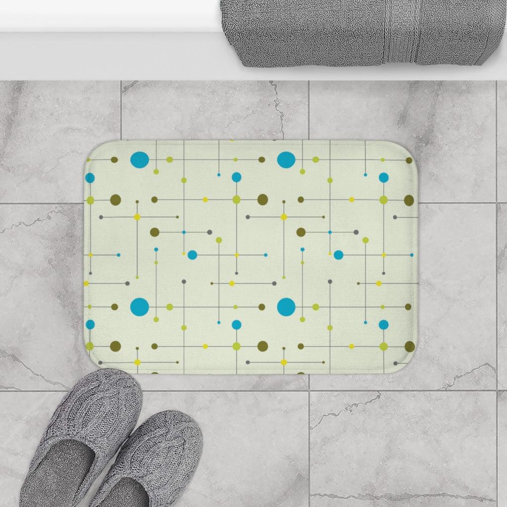 Retro 1950's Mid Century Blue & Green Lines Bath Mat | lovevisionkarma.com