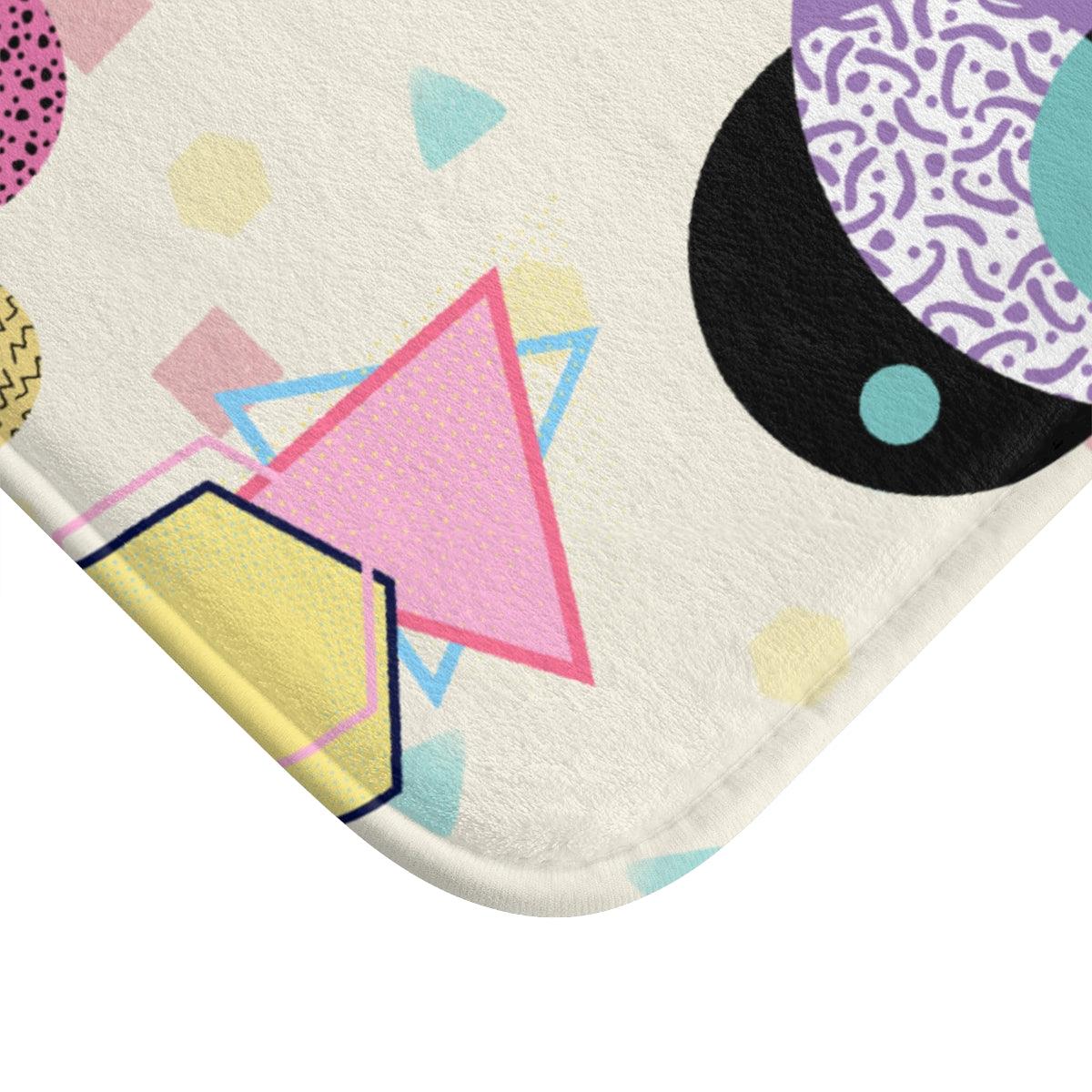 Retro 90's Aesthetic Multicolor Geometric Bath Mat | lovevisionkarma.com