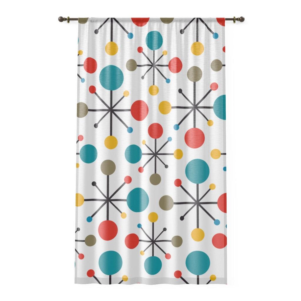 Retro Atomic Burst Mid Century Multicolor Sheer Window Curtain | lovevisionkarma.com