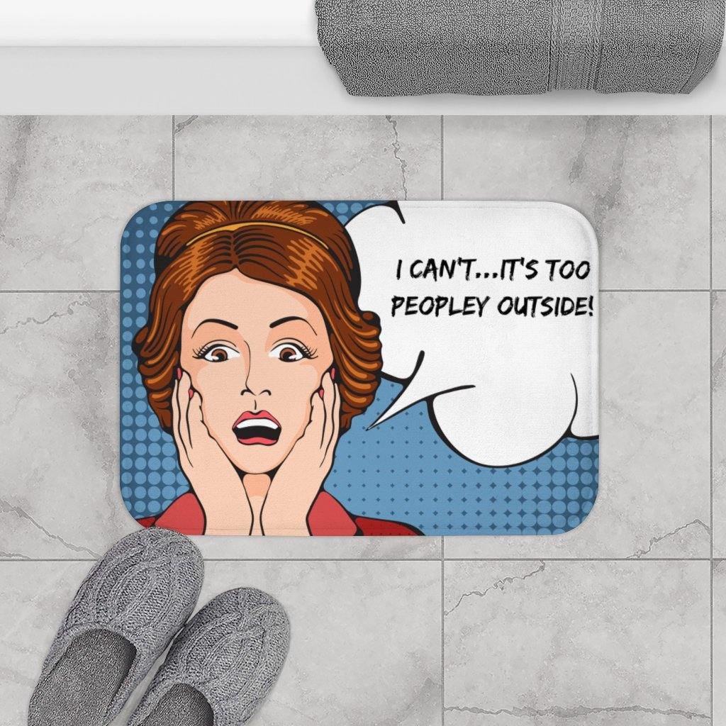 "Too Peopley" Comic Pop Art Funny Bath Mat | lovevisionkarma.com