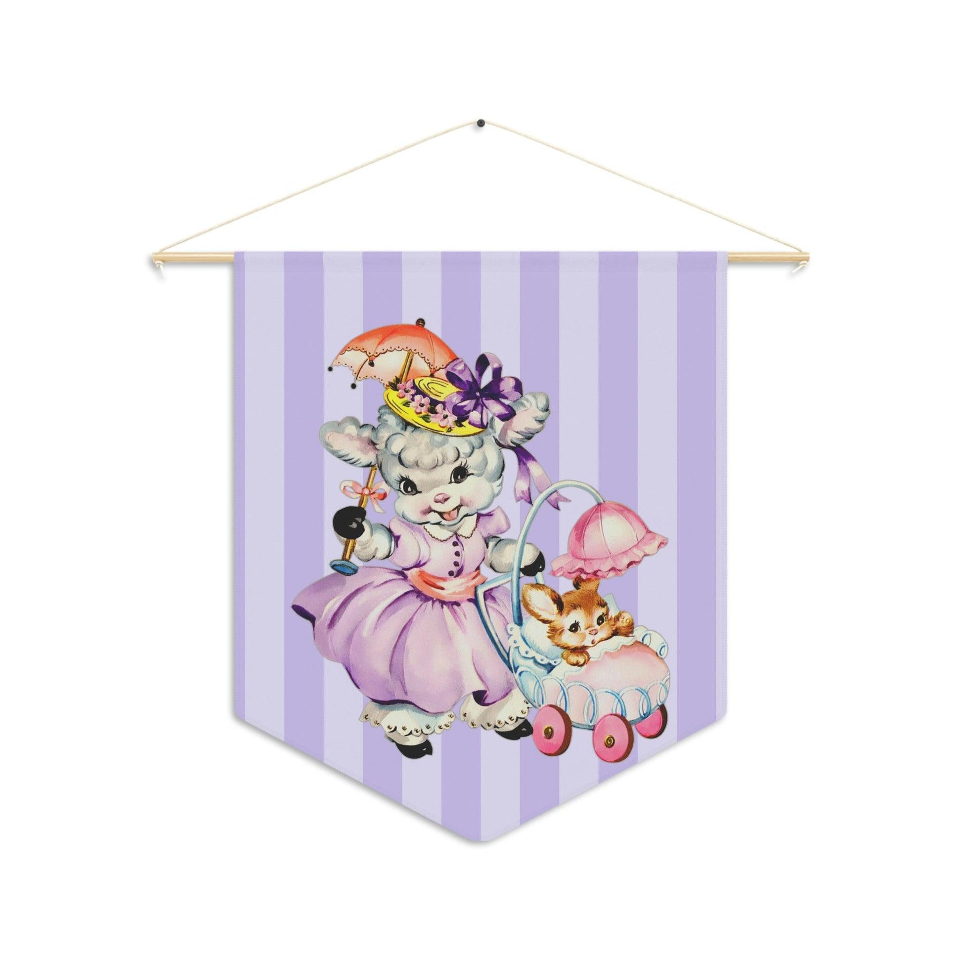 Vintage Kitsch Lamb & Bunny Easter MCM Purple Wall Pennant | lovevisionkarma.com