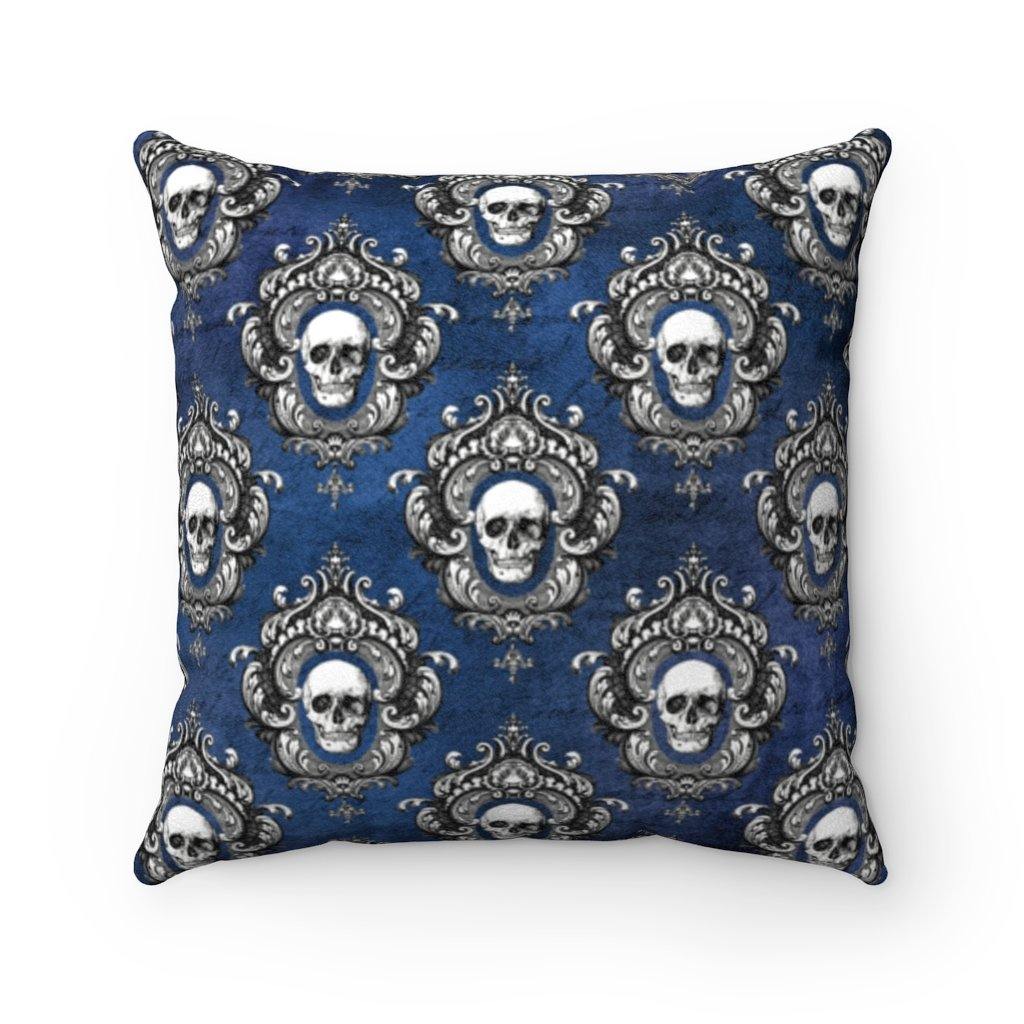 Gothic Skulls Blue Halloween Pillow Glam Goth Decor 