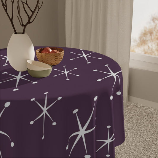 Atomic Retro Starburst MCM Plum Purple Square Tablecloth | lovevisionkarma.com