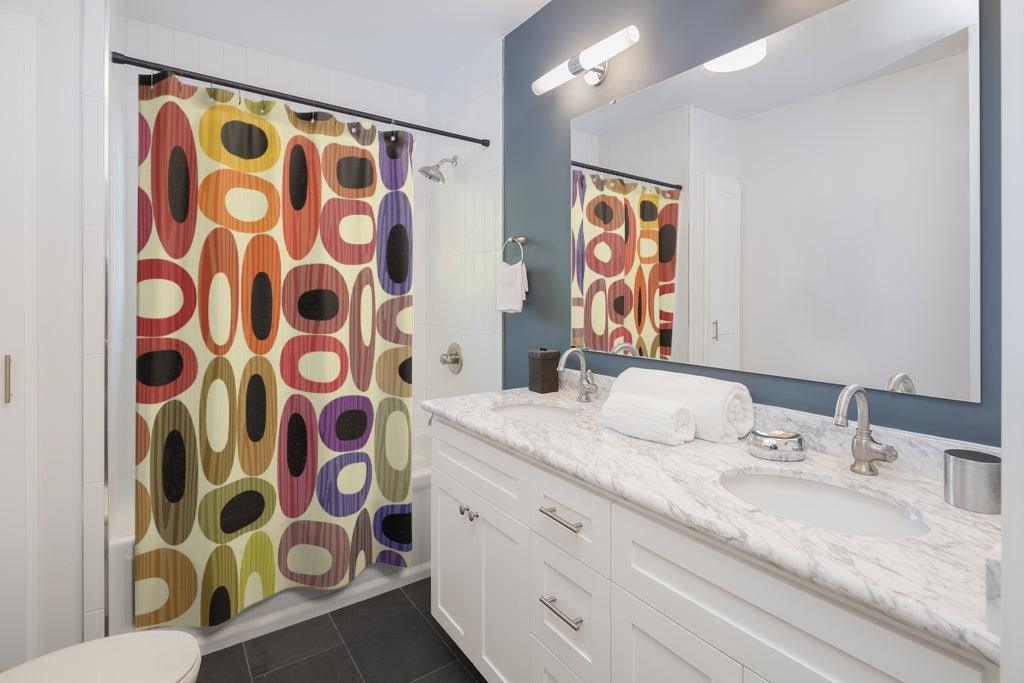Retro Mid Century Colorful Ovals Shower Curtain | lovevisionkarma.com