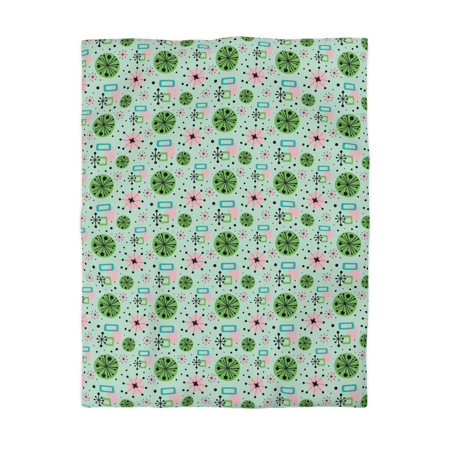 Retro 50s Atomic Burst Mid Century Mod Green, Pink & Blue Duvet Cover | lovevisionkarma.com