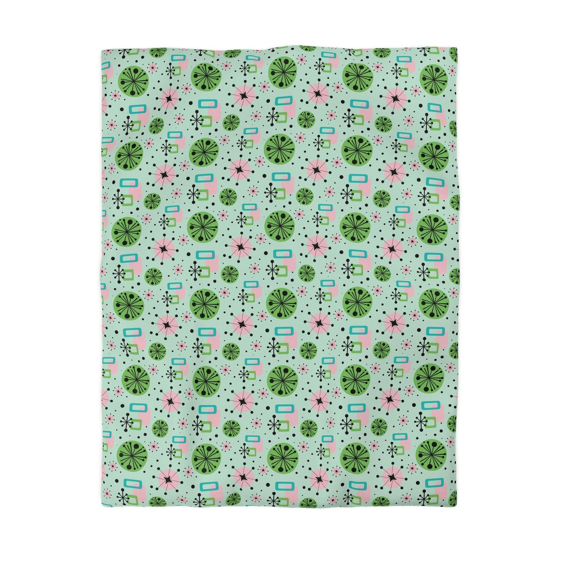 Retro 50s Atomic Burst Mid Century Mod Green, Pink & Blue Duvet Cover | lovevisionkarma.com