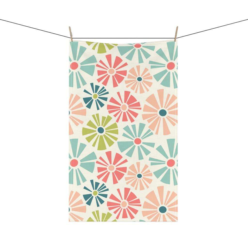 Retro Mid Mod Flowers Multicolor Cotton Kitchen Towel | lovevisionkarma.com